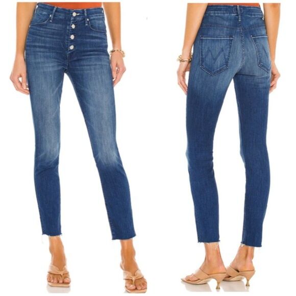 MOTHER The Insider Ankle Fray Button Fly Jeans Beyond the sky Size 26 - Picture 1 of 13